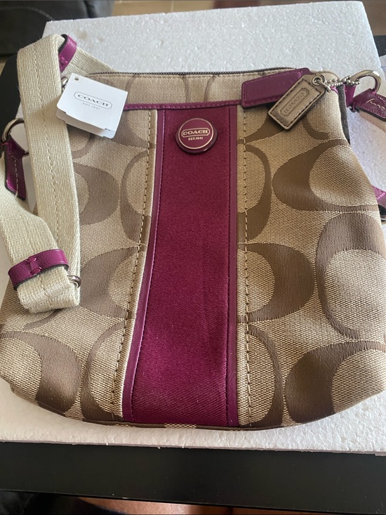 Coach Handbags - NWT Coach Signature Canvas Crossbody Bag in Beige and Magenta